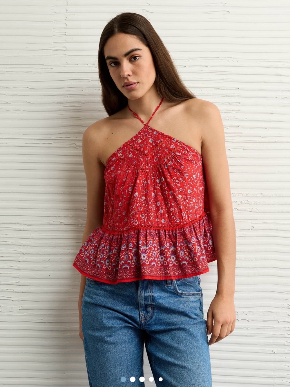 American Eagle Outfitters Red Floral Halter Peplum Camisole